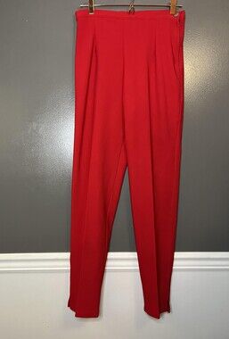Allen Samo Pants Womens Medium Red High Waist Tapered Leg Slit Hem Zip USA